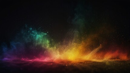 Fiery cosmic explosion illuminates the night sky and rainbow theme