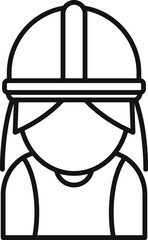 Simple line icon of a female construction worker wearing a hard hat, symbolizing gender equality in male dominated fields