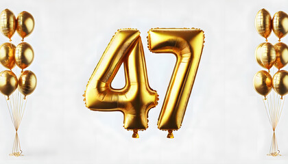 Obraz premium Shiny Golden Foil Balloons Forming Number 47 - Elegant Festive Decor on Neutral Background