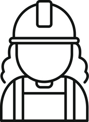 Simple line icon of a female construction worker wearing a hard hat and safety gear