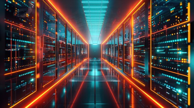 Supercomputers and digital transformation data server Wide angle visual for banners or advertisements