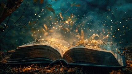 Advertising testimonial photo of an open book containing a magical fairy tale world © Studio