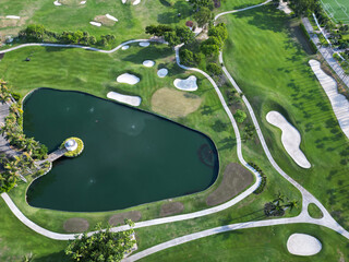 Aerial view on Miami downtown area of park and lake at Biscayne Bay in Florida, USA