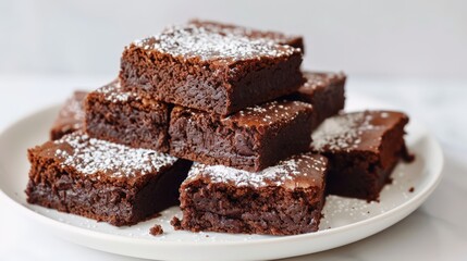 Fudgy Gluten-Free Brownies on White Ceramic Plate