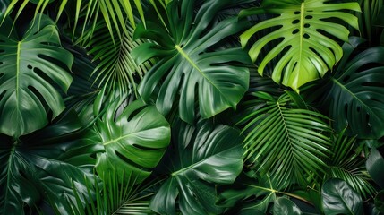 Abundant and beautiful green palm leaves