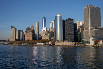 Fototapeta premium Manhattan's skyline, New York, United States. Panorama view of New York city skyline in Midtown Manhattan. USA, NYC, NY, Manhattan. American big city. Lower Manhattan skyline.