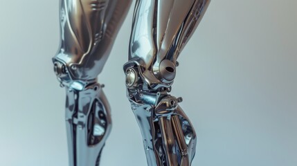 Close-up of futuristic robotic legs, advanced metallic prosthetics, sleek android design, innovative artificial limbs, robotics technology concept