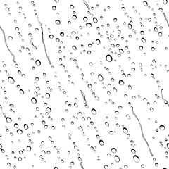 Black and white graphic seamless pattern background of water drops on glass. Vector illustration.