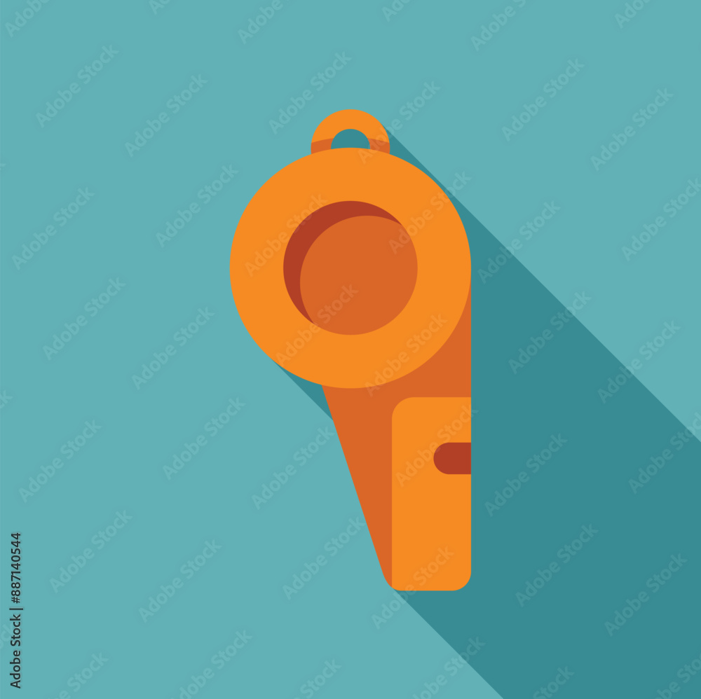 Sticker Orange whistle casting long shadow on turquoise background, simple minimalist style illustration