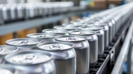 Obraz premium A row of cans are being made in a factory