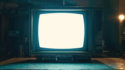 Close up of classic television screen with blank space media and entertainment theme