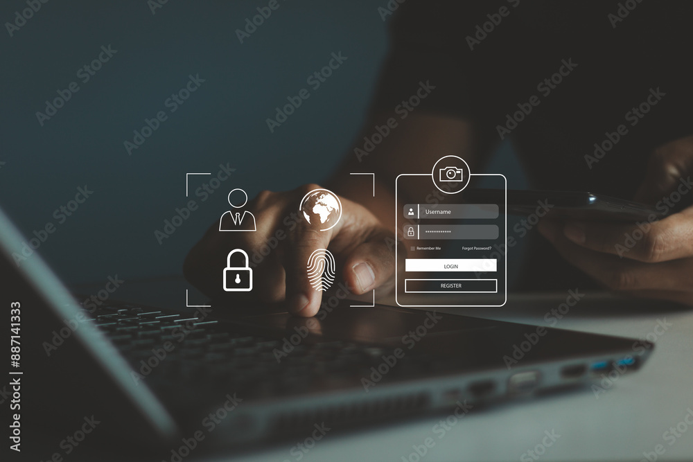 Poster login, user, identification information security and encryption, account access app to sign in secur