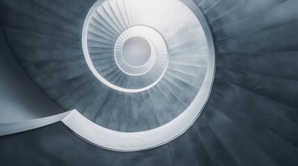 Fototapeta premium Minimalist staircase spiraling upward giving the sense of never-ending steps, with copy space