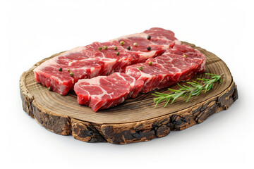 Raw Beef Steaks on Wooden Plate