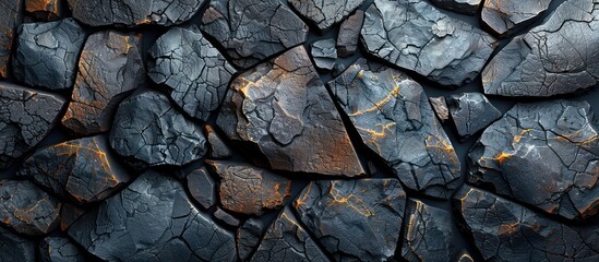 Abstract Texture of Cracked Dark Stones with Golden Veins