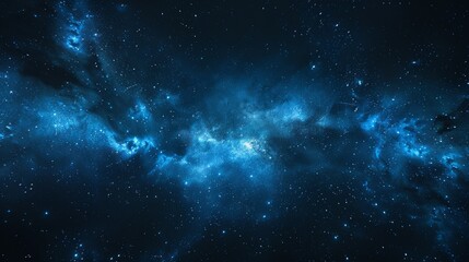 Fototapeta premium A star-filled deep space background with blue nebulae and galaxies