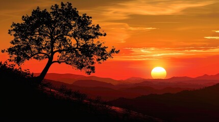 Naklejka premium Vertical Landscape Silhouette at Sunrise