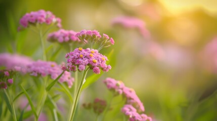 Fototapeta premium 3. Close-up of yarrow flowers with a focus on their texture and color, against a natural background