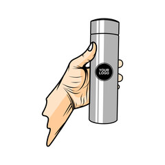 left hand holding a tumbler vector illustration