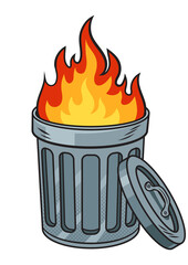 fire in barrel pinup pop art retro PNG illustration. Comic book style imitation.