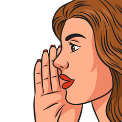woman whispering pinup pop art retro PNG illustration. Comic book style imitation.