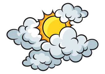Sun in clouds pinup pop art retro PNG illustration. Comic book style imitation.