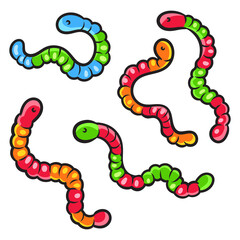 Naklejka premium gummy chewy worms candies pinup pop art retro PNG illustration. Comic book style imitation.