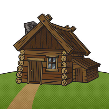 recommend clip art: old crumbling wooden hut pinup pop art retro PNG illustration. Comic book style imitation.