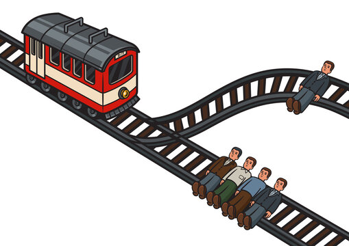 recommend clip art: Trolley problem pinup pop art retro PNG illustration. Comic book style imitation.