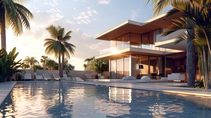 Tropical modern villa with swimming pool, Contemporary luxury Home Exterior design
