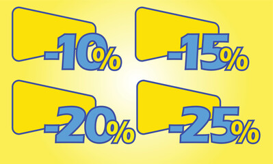Discount offer with different percentages off on yellow labels