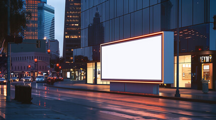 night city billboard mockup with illuminated signs and reflections