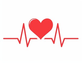 Simple vector logo of ECG line going through a heart, red on white background, minimalist design