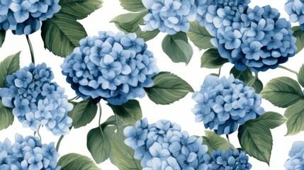 The light blue Hydrangea flowers and green leaves that adorn this background bring a serene and enchanting atmosphere, like an escape to a garden full of natural beauty.
