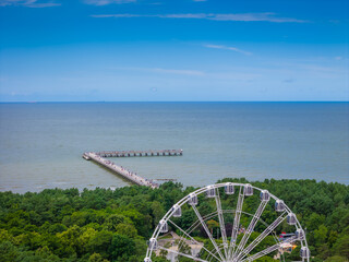 Palanga, Lithuania. Aerial drone view of Baltic sea resort city. Beautiful summer scene