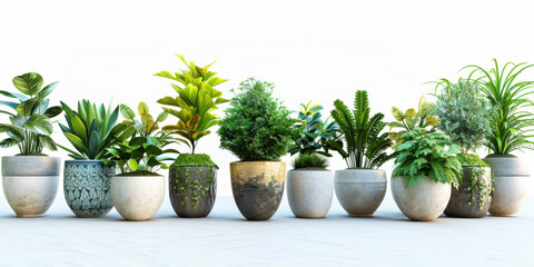 Obraz premium Assorted Potted Plants on White Background