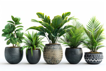 Fototapeta premium Assorted Potted Plants on White Background