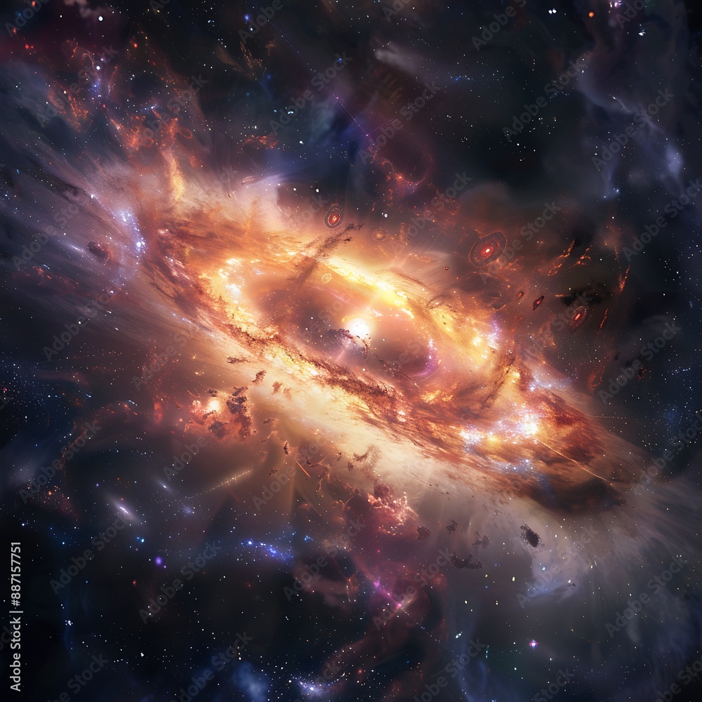 Wall mural capture dense cluster of galaxies showcasing the rich tapestry of cosmic structures within the unive