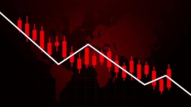 Red chart with downward trend, illustrating a global financial decline.