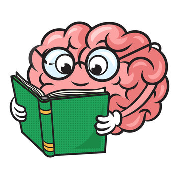 recommend clip art: Brain reading book pinup pop art retro PNG illustration. Comic book style imitation.
