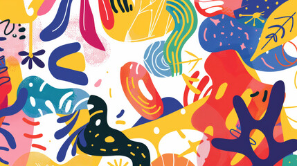 colorful abstract painting featuring various shapes and patterns in bright hues. playful composition and bold strokes, lively and dynamic piece of art, chaos collages