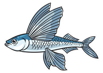 Flying fish animal pop art retro PNG illustration. Comic book style imitation.