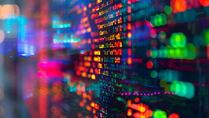 Obraz premium Abstract colorful data visualization on a digital screen representing financial market statistics and business analytics.