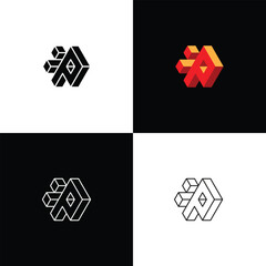 This is a 3d logo of an initial letter P in hexagon block shape in orange color