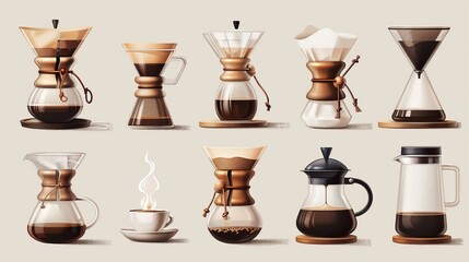 A collection of diverse coffee brewing devices set on a wooden surface, showcasing both traditional and modern designs, perfect for brewing enthusiasts looking for variety and style.