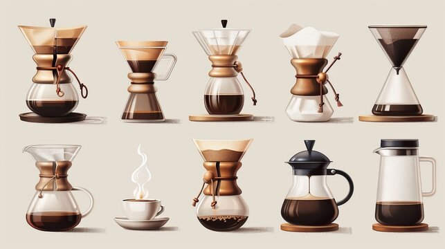 A collection of diverse coffee brewing devices set on a wooden surface, showcasing both traditional and modern designs, perfect for brewing enthusiasts looking for variety and style.