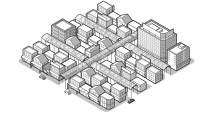 俯瞰から見た立体の商店街のベクターイラスト