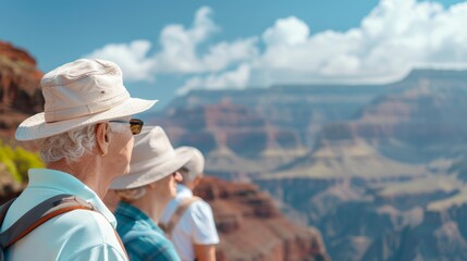 Fototapeta premium Happy retirees on a guided excursion through historic landmarks, their voyage enriched with cultural experiences and beautiful architecture