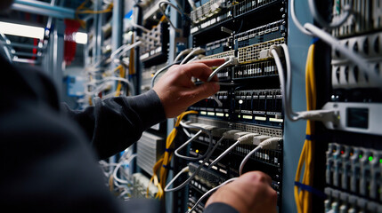 Naklejka premium IT Specialist Fixing Server in Data Center