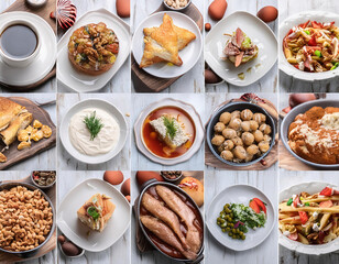 Collage of different assortment of various dishes, food and snacks. Food banner. 